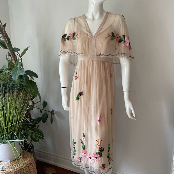zara Floral Embroidered mesh beaded Dress - Picture 2 of 14
